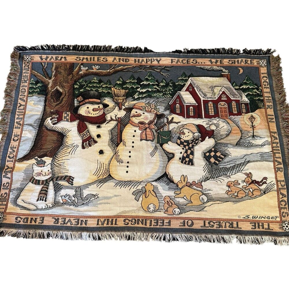 Goodwin Weavers Tapestry Throw 45”X68” Warm Smiles By‎ S. Winget Winter Family